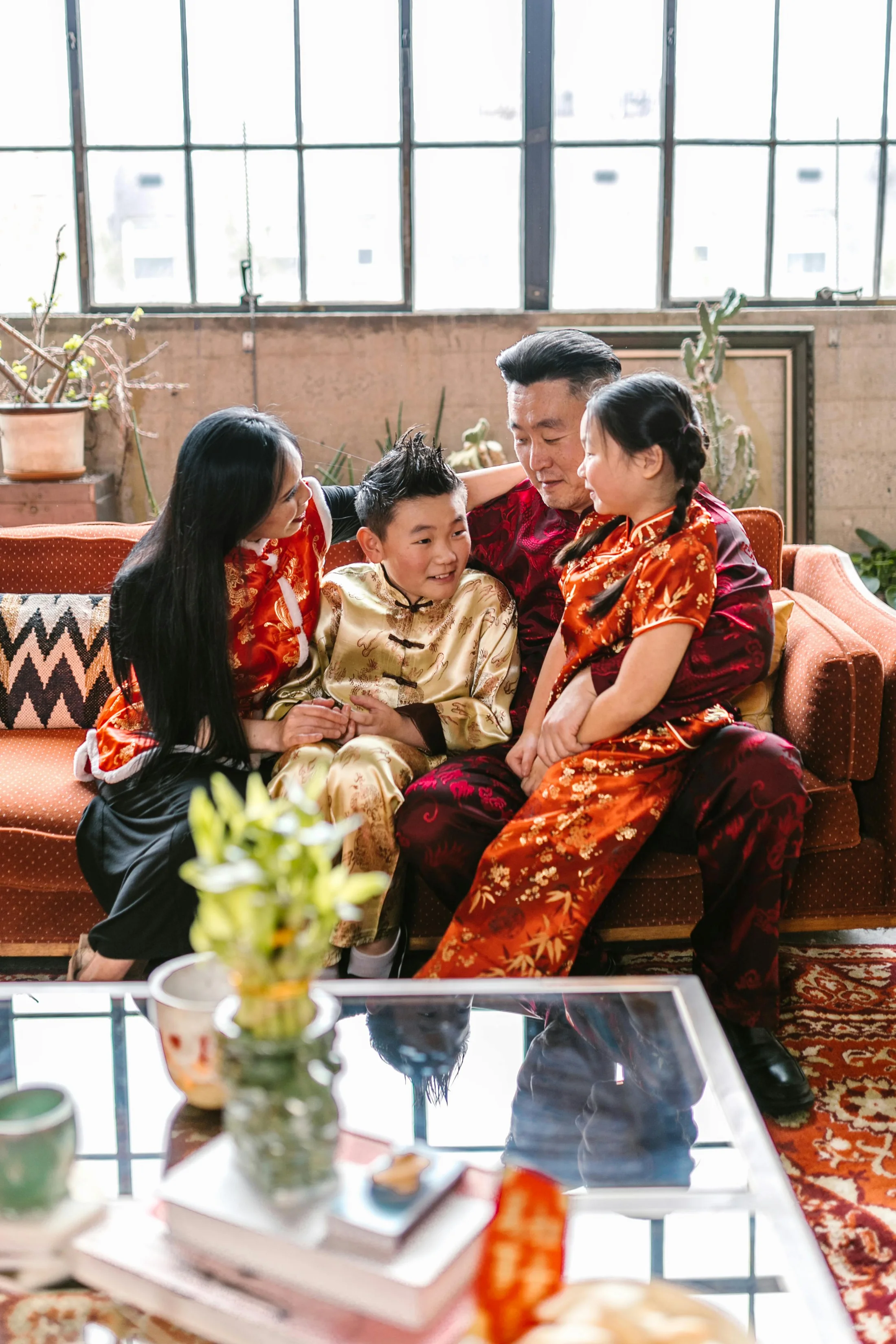 A family sharing a warm moment together at home